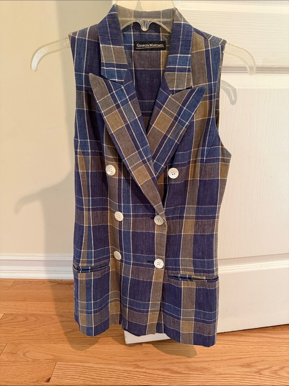 Blue & Brown Plaid Double-Breasted Women's Vest